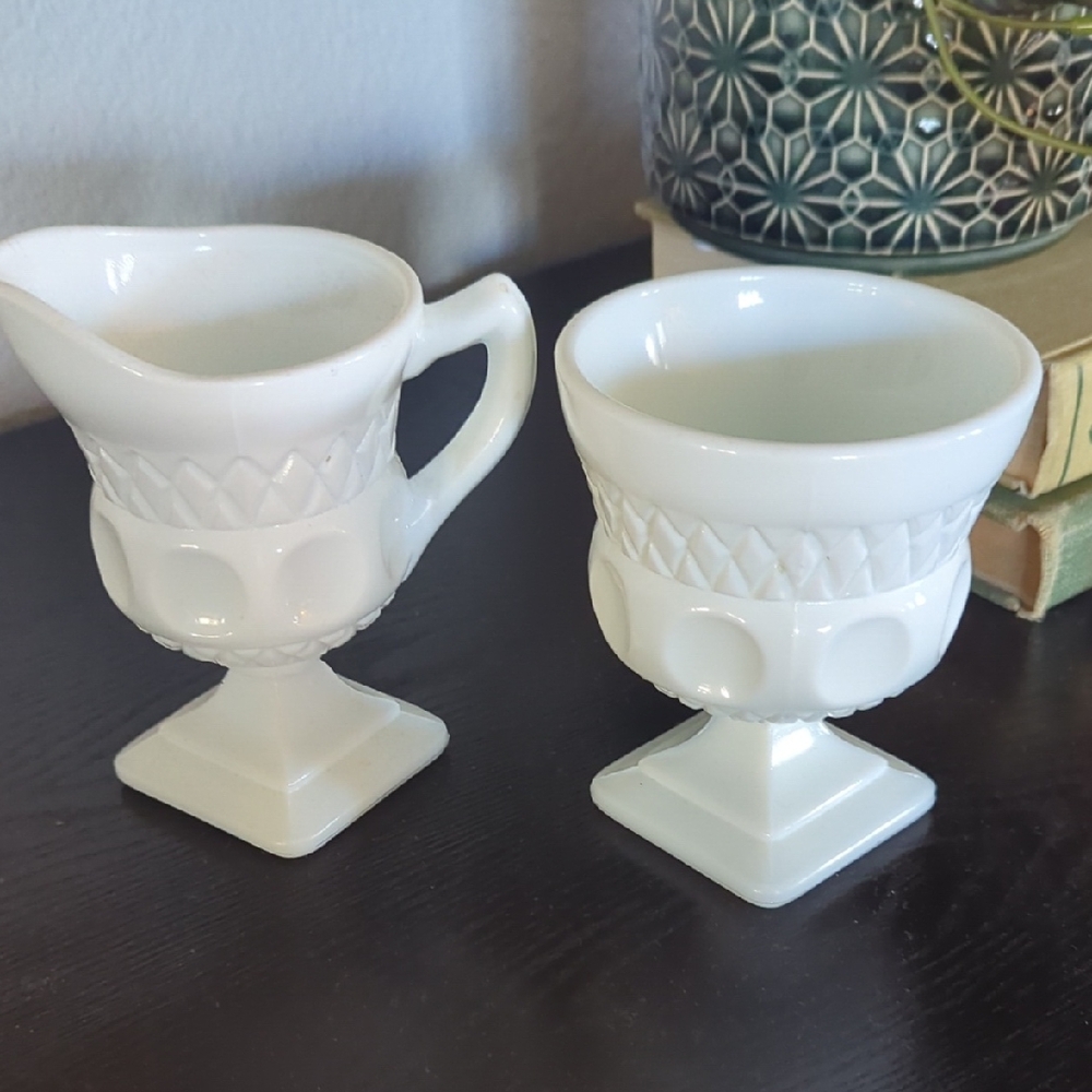 Vintage White Milk Glass Creamer and Sugar Set
